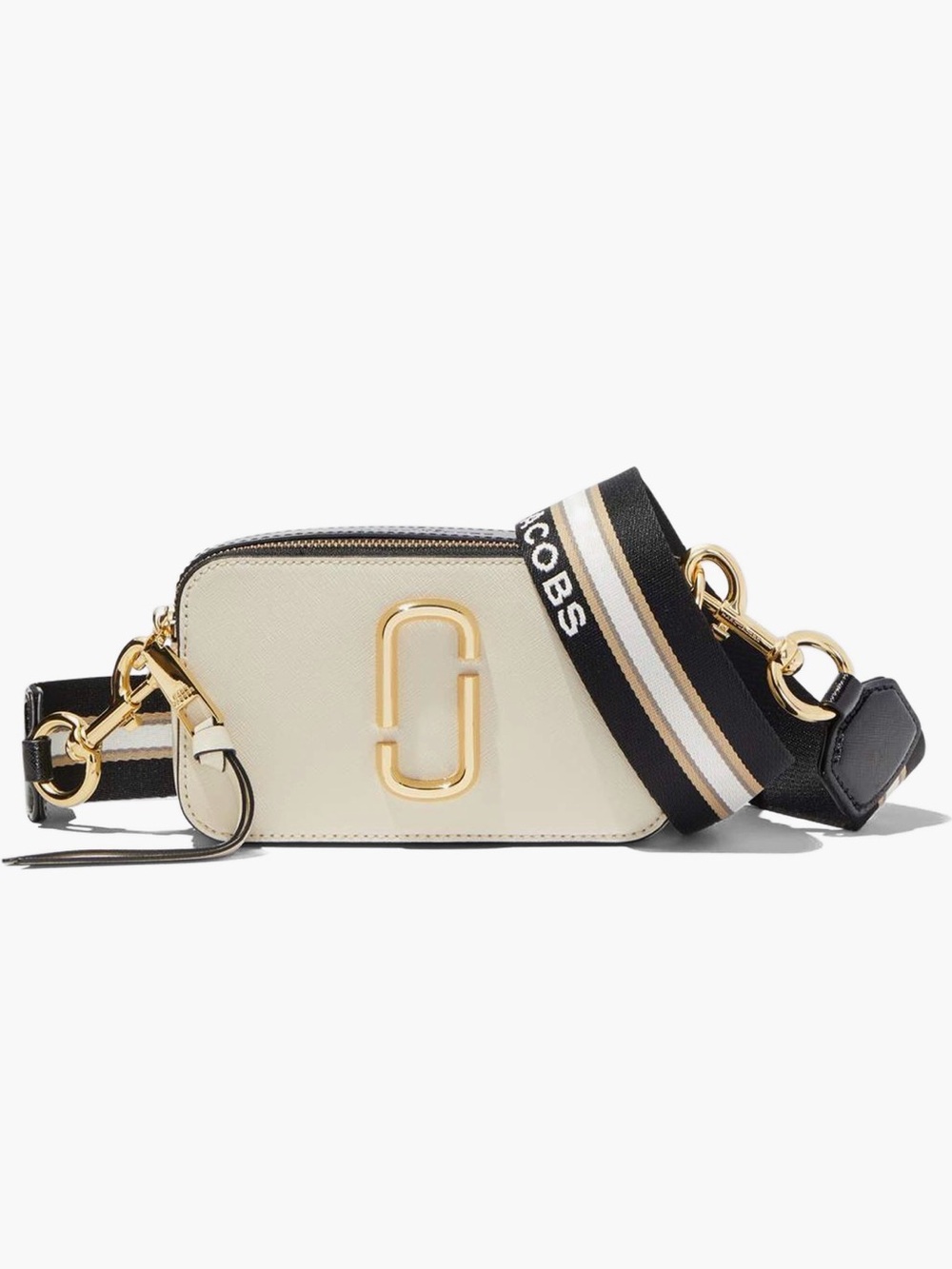 Marc Jacobs Cream Snapshot Camera Crossbody with Striped Black Strap - Picture 8 of 9